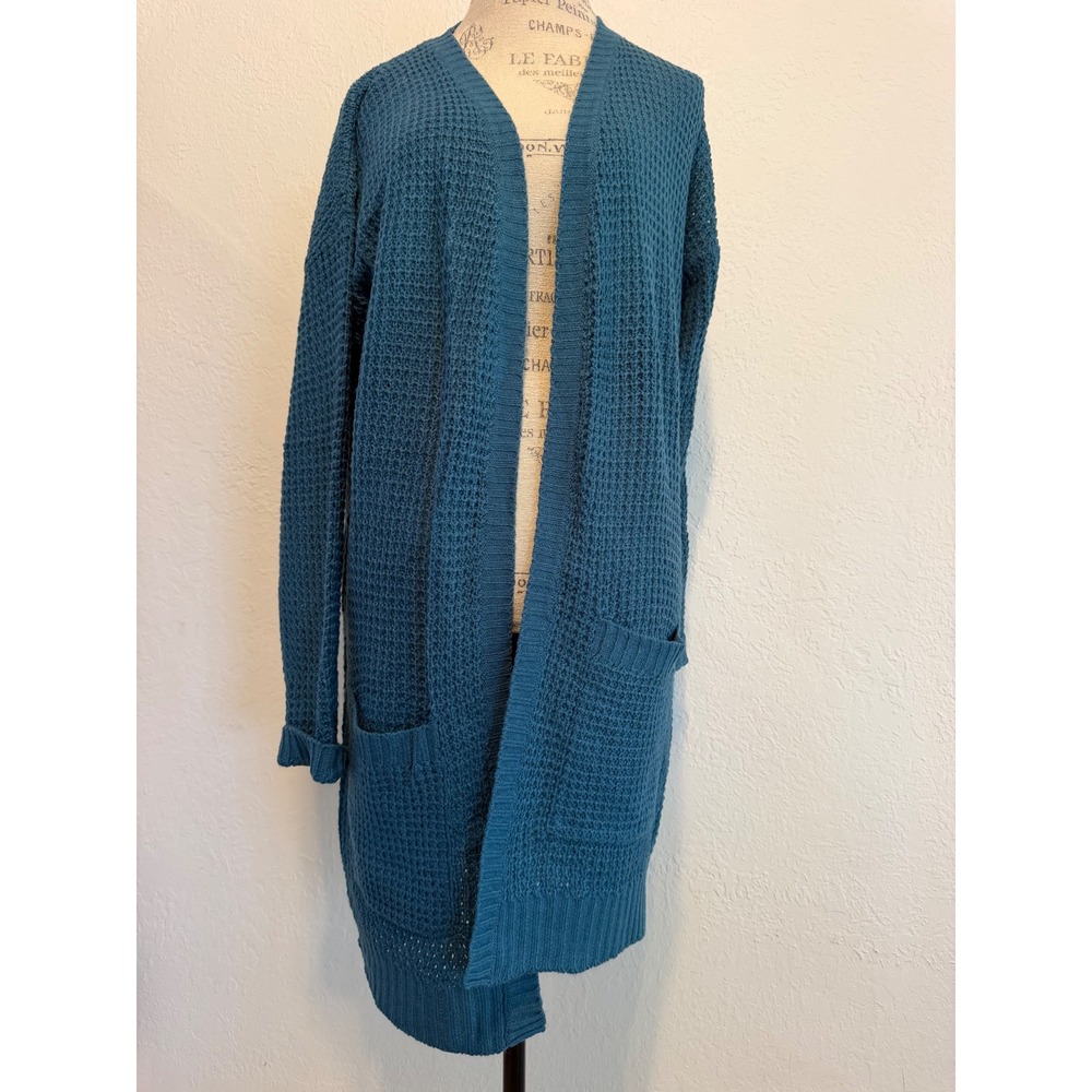 Bluenotes Teal Waffle Knit Open Front Longline Cardigan XL 0739-4426-1804-86
